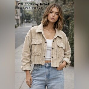 POL Corduroy Cropped Jacket Size Large Neutral Oversized Shacket western boho